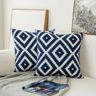 navy cushion cover embroidered floral cotton pillow case sardinia design 45x45 cm side view