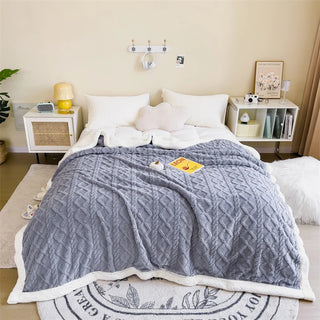 double layer throw blanket soft cozy polyester grey blue scandinavian style close-up