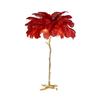 Lampadaire plume – Lampe artisanale en plumes d'autruche avec base en métal | Éclairage d'ambiance élégant