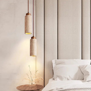 Modern Pendant Lamp – Natural Lampshade with Travertine Stone Design