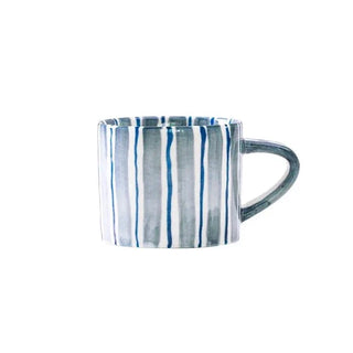 ceramic mug collection handcrafted toscana grey blue striped coffee cups set front view