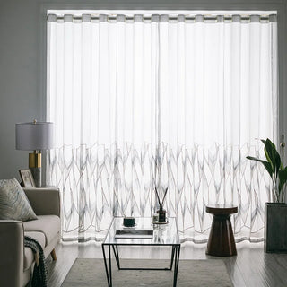 sky blue milos luxury patterned sheer curtain geometric design close-up