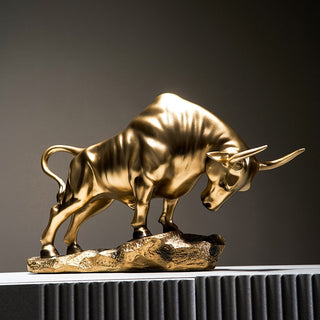 golden bull creative resin luxury home decor sculpture side view