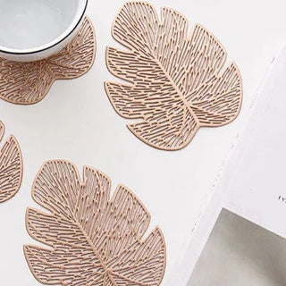 heat insulation placemats leaf design non slip table coasters recycled pvc side view