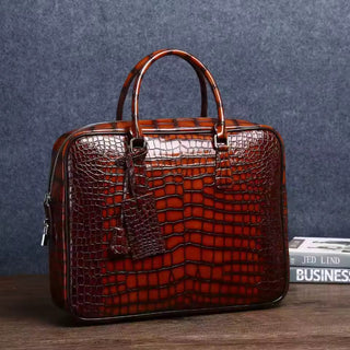 leather briefcase genuine cow leather 14 inch laptop messenger bag alligator pattern set view