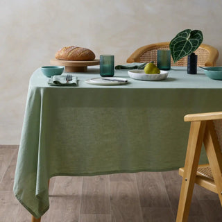 european linen tablecloth handmade green rectangle table cover dining front view