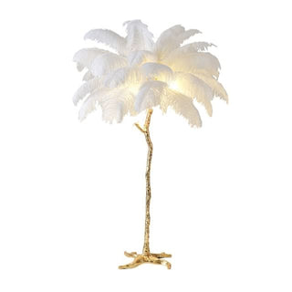 Lampadaire plume – Lampe artisanale en plumes d'autruche avec base en métal | Éclairage d'ambiance élégant