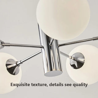 Nordic Iron Chandelier – Silver Iron Fixture with White Glass Globes for Living Room Lighting