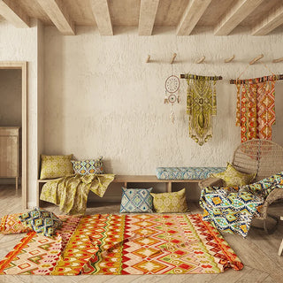 moroccan handwoven traditional pattern non slip thin carpet close-up