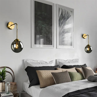 Metal Wall Sconce – Glass Globe Light with Electroplated Iron Arm | Bedroom & Living Room Lamp