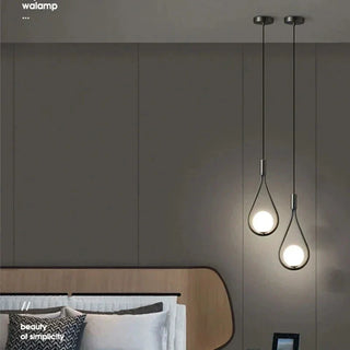 Black Pendant Light – Frosted Glass Bedroom Lamp With Integrated LED