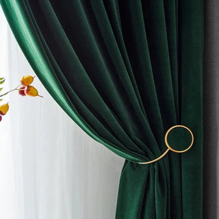 blackout velvet curtain thick luxury deep green velvet drapes room darkening front view