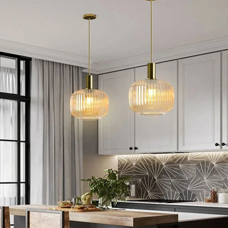 Colorful Suspension Light – Glass Pendant Lamp with Adjustable Height & Gold Base Canopy