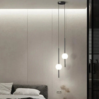 Black glass ball Nordic pendant interior view — contemporary ceiling lamp