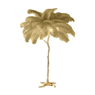 Lampadaire plume – Lampe artisanale en plumes d'autruche avec base en métal | Éclairage d'ambiance élégant