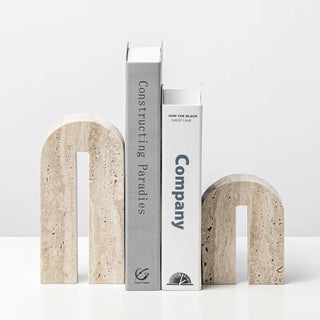 natural stone bookends handcrafted nordic travertine arch supports detail