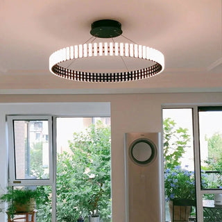 Modern Iron Chandelier – Circular LED Lighting Fixture for Living Room | Easy Install