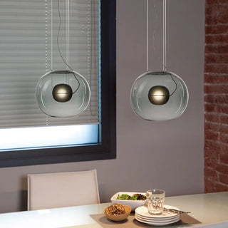 Matte grey pendant close-up — tactile surface on designer hanging lamp