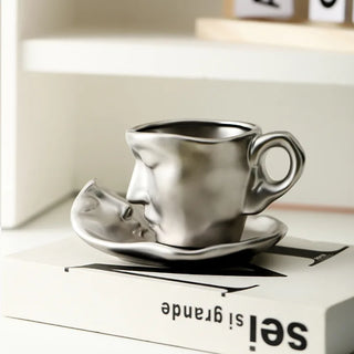 ceramic art mug handcrafted face figure cup 260ml durable drinkware angle view
