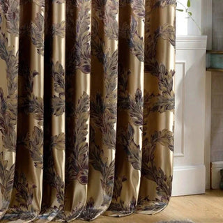 peacock feather curtain luxury blackout drapes grommet top heavy fabric side view