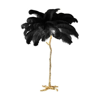 Lampadaire plume – Lampe artisanale en plumes d'autruche avec base en métal | Éclairage d'ambiance élégant