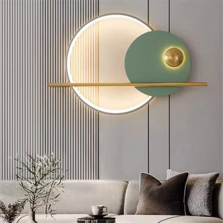 Green aluminum circular wall light illuminated — Sensu Della lamp