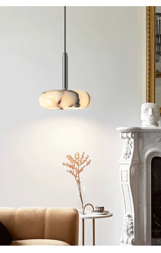 Natural Stone Pendant Light – Black Bedroom Lighting with Metallic Iron Finish