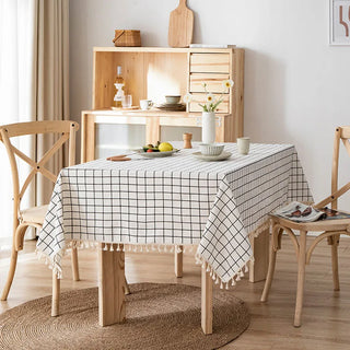 cotton tablecloth amsterdam white plaid waterproof rectangle cover close-up