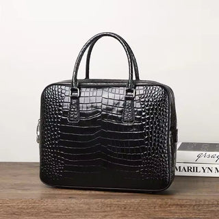 leather briefcase genuine cow leather 14 inch laptop messenger bag alligator pattern side view