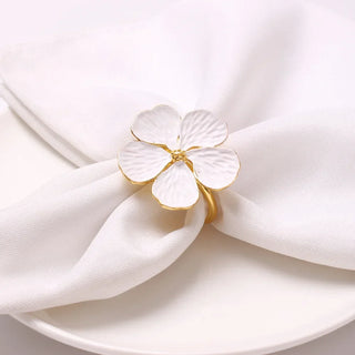 flower bloom napkin rings handcrafted metal table decor elegant dining lifestyle view