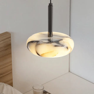 Natural Stone Pendant Light – Black Bedroom Lighting with Metallic Iron Finish