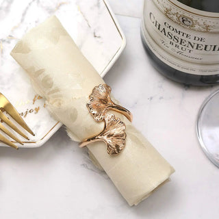 metal napkin rings leaf design zinc alloy napkin holder set table decor close-up
