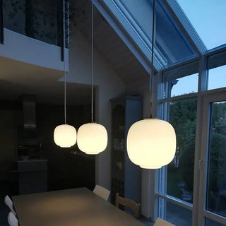White Glass Pendant Light – Minimalist Kitchen Pendant Lamp with LED Lighting