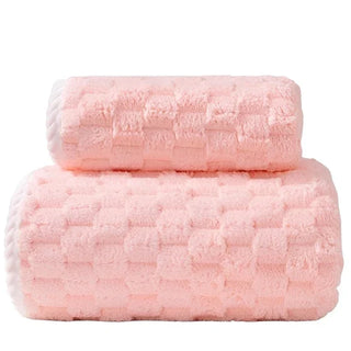 coral velvet bath towel set luxury quick drying plush pink fiamma neri front view
