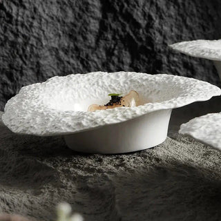 ceramic deep plate earthworks handcrafted marina rock texture porcelain dinnerware set view