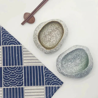 handcrafted ceramic bowl earthworks japanese natural stone porcelain dining set lifestyle view