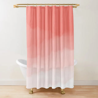 eco-friendly ombré peach pink polyester mold resistant waterproof shower curtain front view