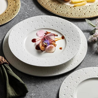ceramic dining plates earthworks luxury porcelain dinnerware set handcrafted white gold side view