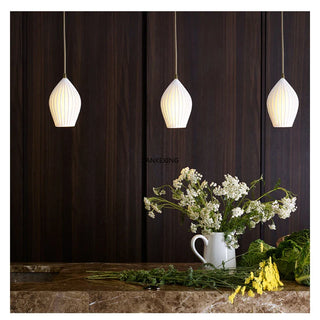 Ceramic Pendant Light – Ribbed Ceramic Finish Modern Pendant Lamp with Adjustable LED