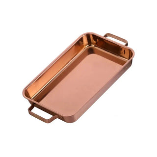 flat bottom grill tray rose gold deep dish stainless steel pan cookware front view