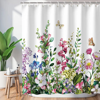 eco-friendly MIMOSA bliss botanical polyester waterproof shower curtain front view