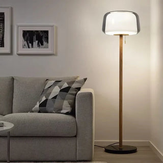 Glass Floor Lamp – Modern Floor Lamp with Wooden Base | Adjustable Brightness