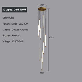Copper Staircase Chandelier – Polished Copper Lighting with LED Flush Mount for Villas & Hotels