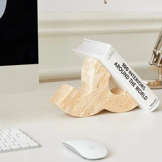 travertine stone bookends handcrafted beige natural shelf supports set view