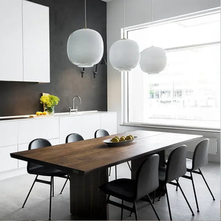 White Glass Pendant Light – Minimalist Kitchen Pendant Lamp with LED Lighting