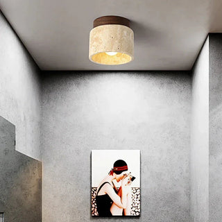 Travertine Ceiling Light – Modern Compact Capsule Lamp with Warm LED Ambiance