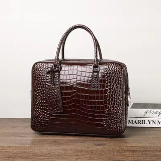 leather briefcase genuine cow leather 14 inch laptop messenger bag alligator pattern close-up