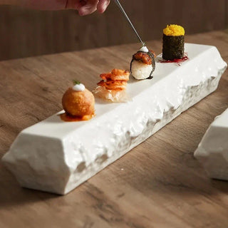 ceramic sushi plate earthworks handcrafted porcelain dining ware elegant rectangular tray detail