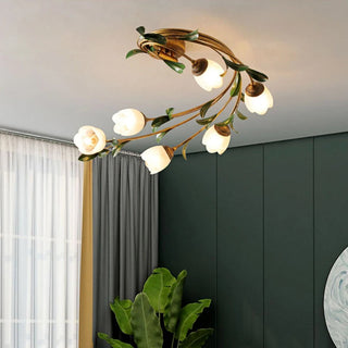 Eliova Ceiling Light – Floral Pattern Glass Metal Lamp | Living Room Lighting Fixture