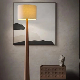 Walnut wood floor lamp side – rustic linen shade eco-friendly